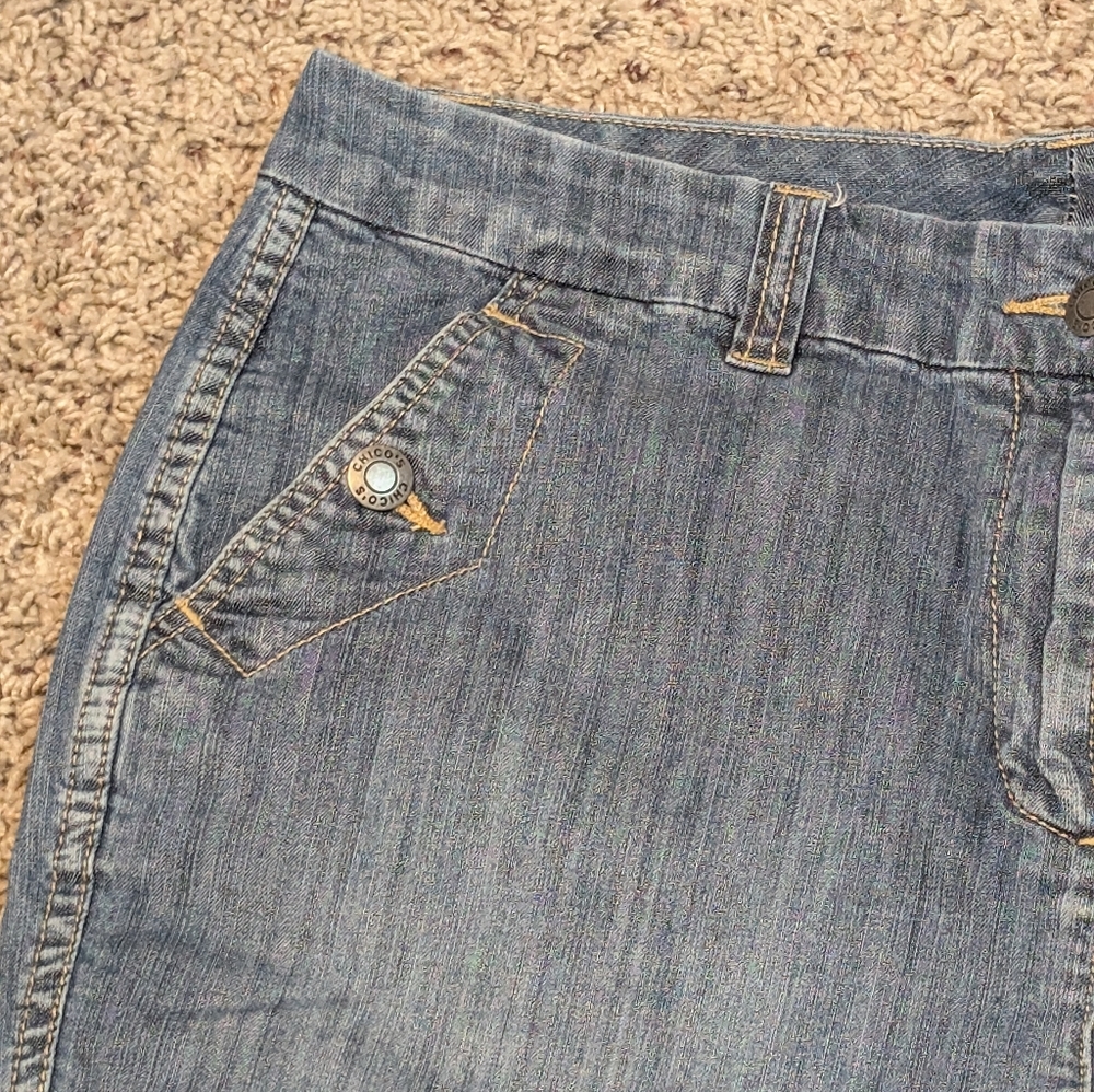 Chico's Classic Blue Denim Bermuda Jean Shorts with Button Detail - Picture 3 of 10